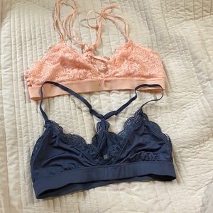 NWOT (2) Aerie Bralettes - Pink + Blue | S
